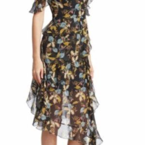 Nicholas cold shoulder silk ruffle Dress